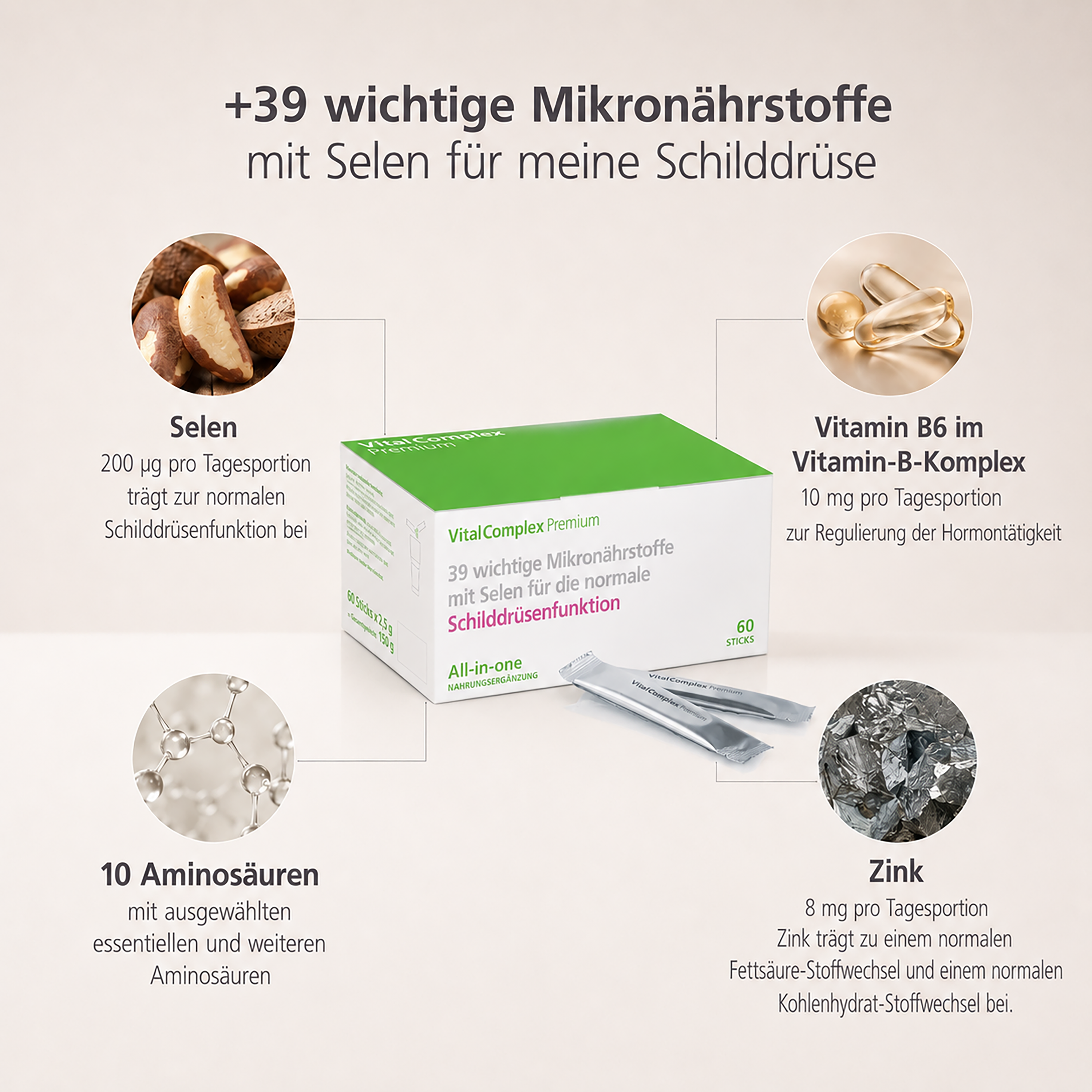 39 wichtige Mikronährstoffe mit Selen für meine Schilddruese
